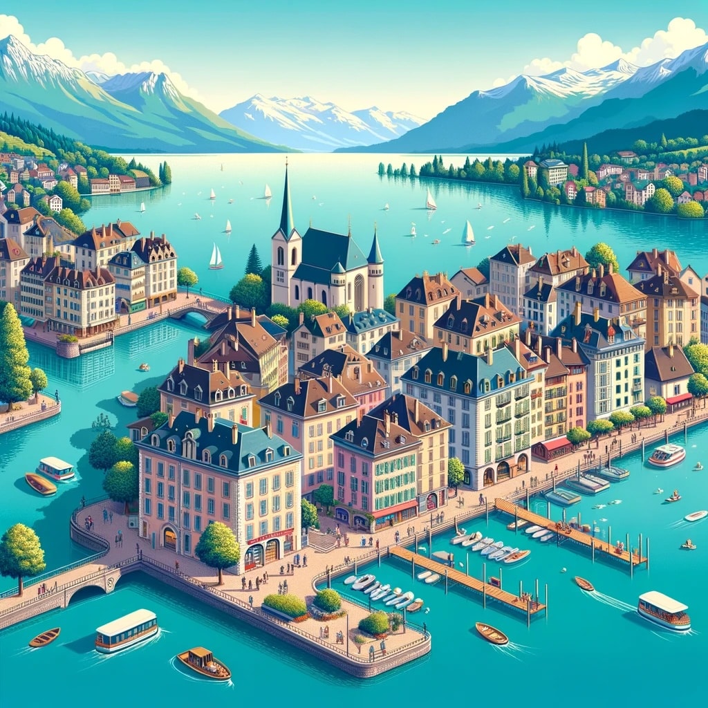 Séminaires Business Events vous présente Annecy dans un style isométrique MICE