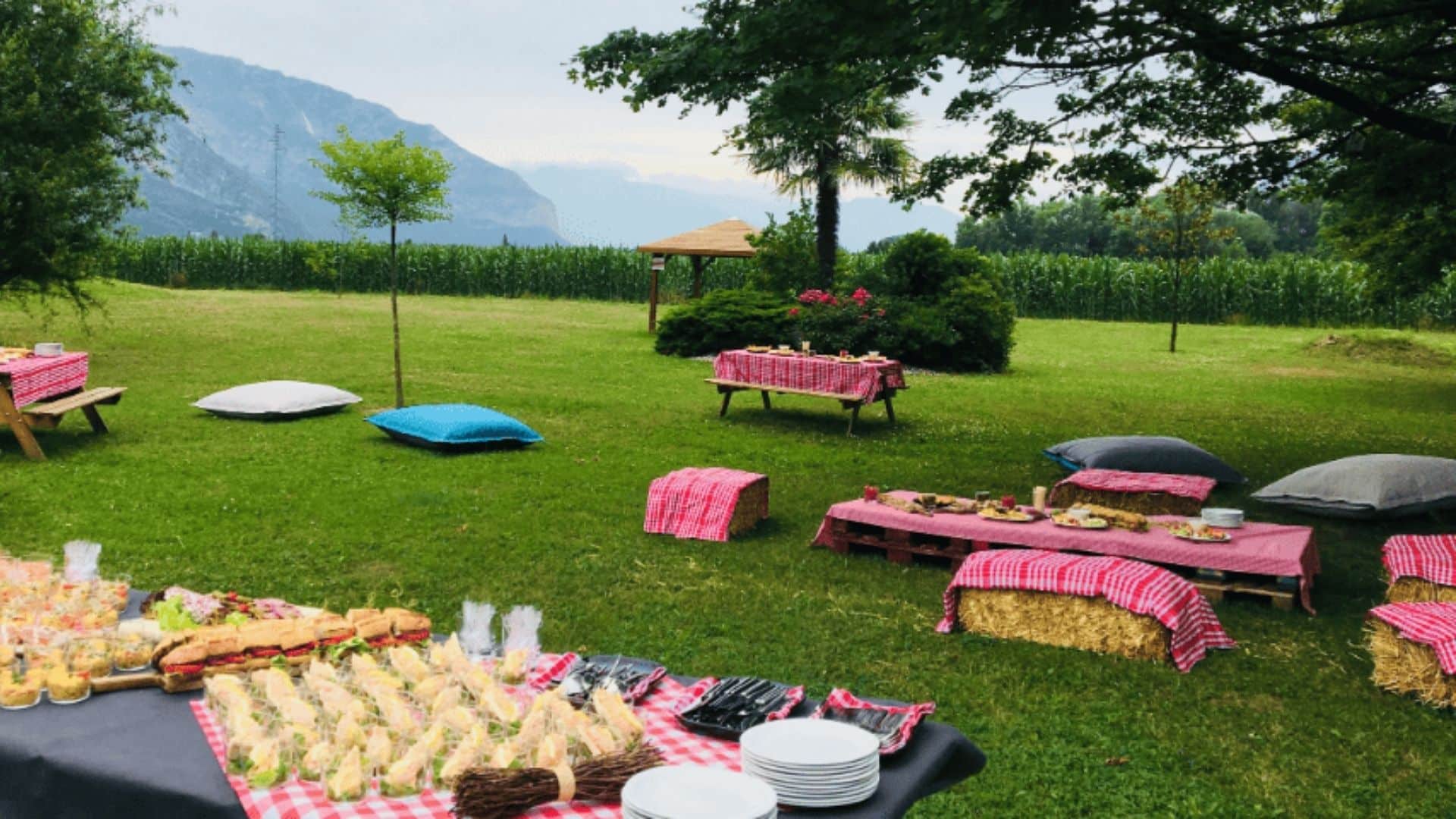 Jardin du Novotel Grenoble Nord Voreppe avec vue sur les montagnes