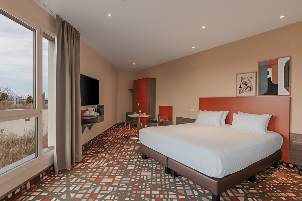 Chambre double moderne au Spark by Hilton Lyon Eurexpo