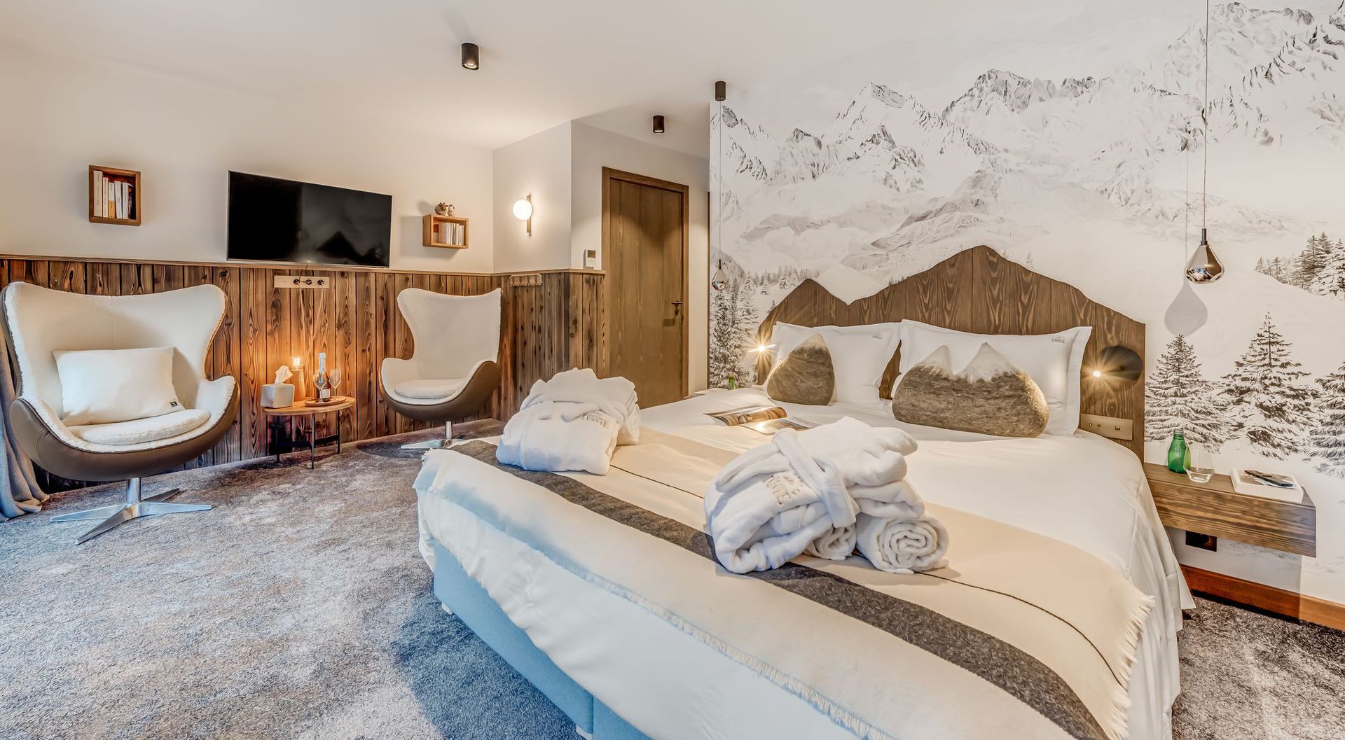 Chambres confortables et décor montagnard pour hébergement de groupe aux Sources de la Davie