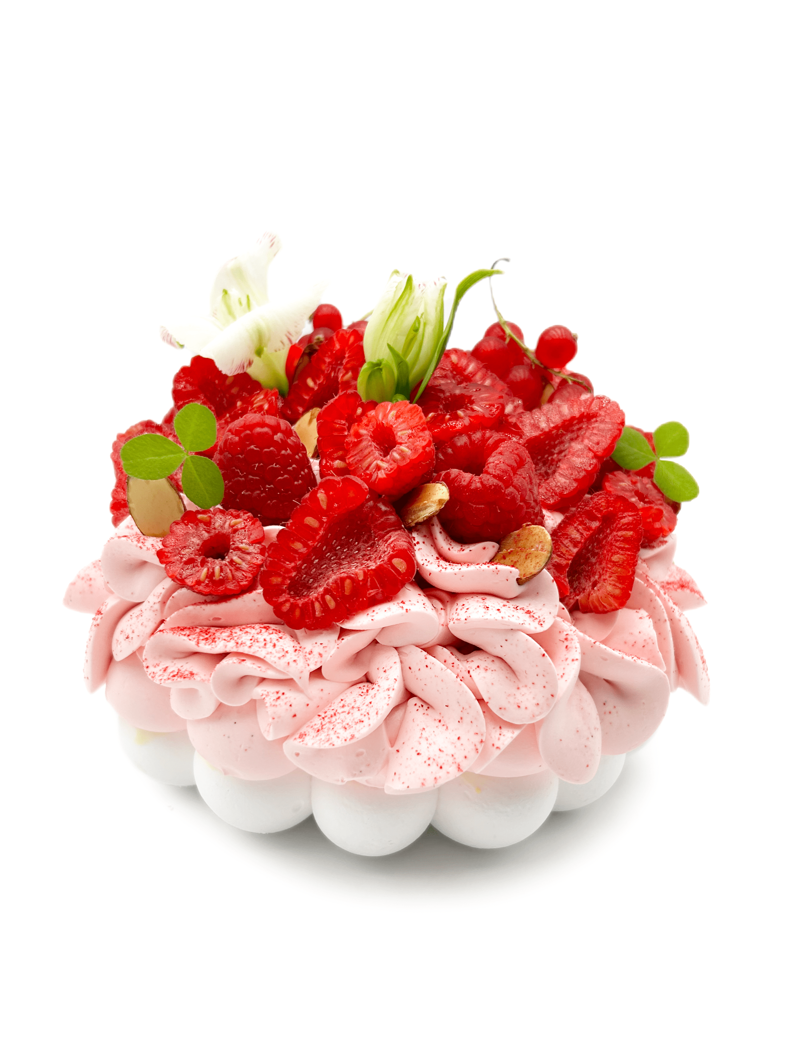 Pavlova signature à la framboise et praline rose par Joël Maier