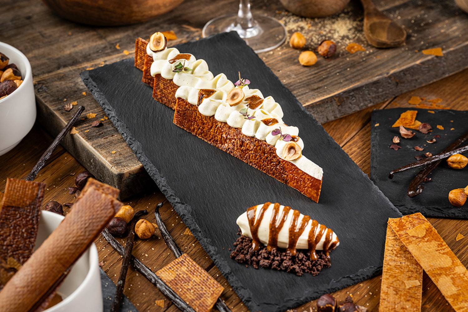 Dessert gourmand aux noisettes du restaurant du Chalet Les Saytels