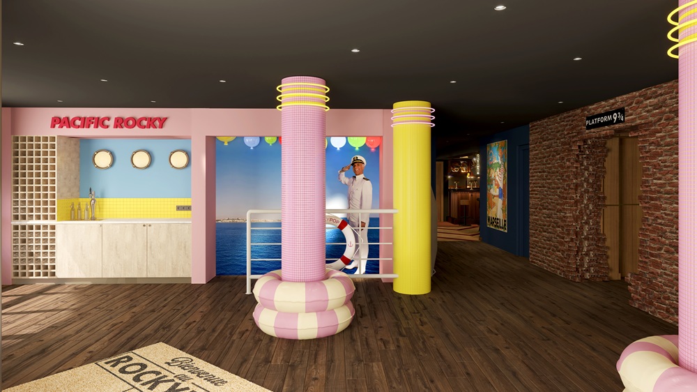 Lobby d'accueil et décoration ludique au RockyPop Marseille