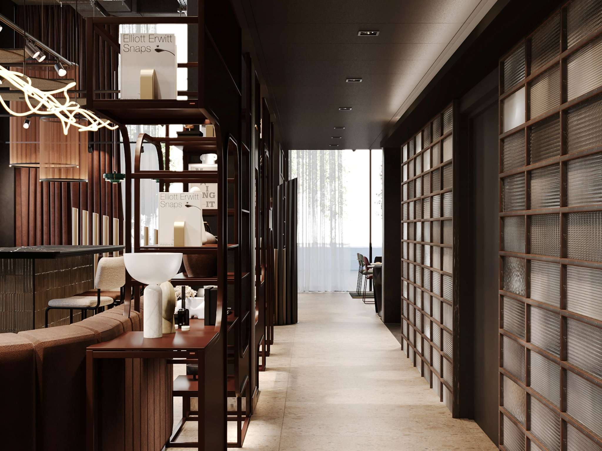 Couloir lumineux et contemporain de l’Hôtel Tribe