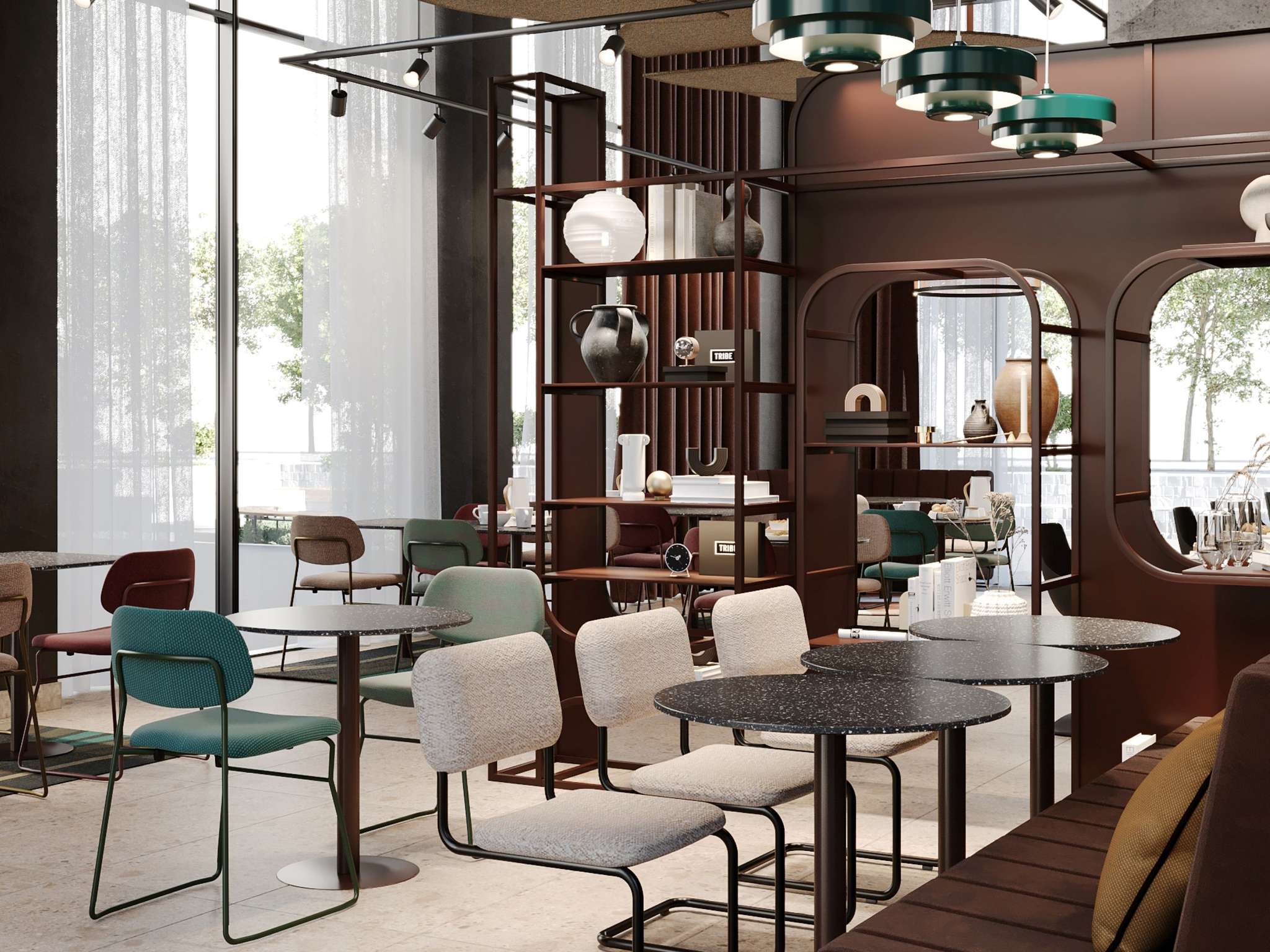Espace de restauration ou de coworking à l’Hôtel Tribe Montpellier