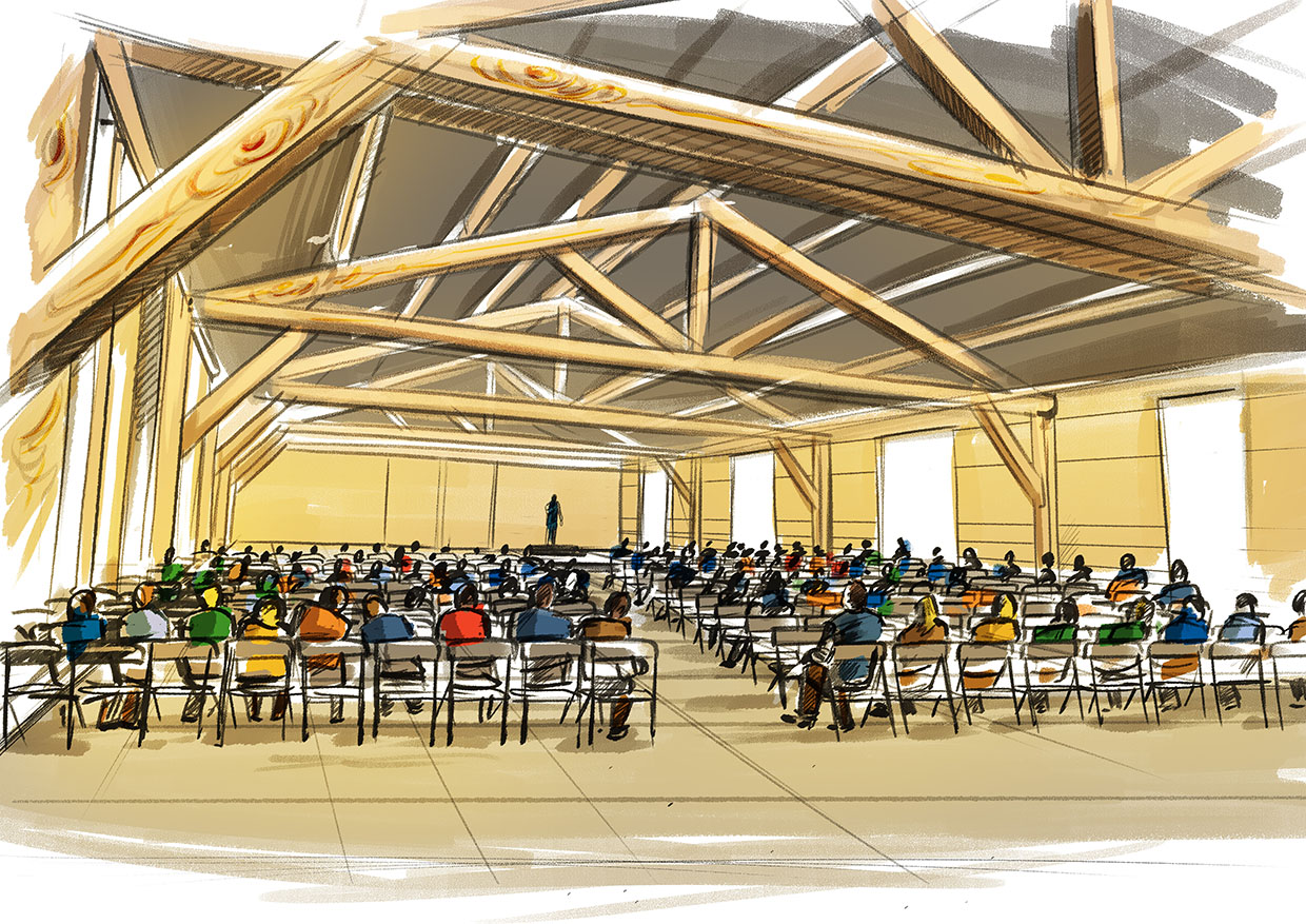 Grande halle intérieure du Bois des Lutins pour séminaires et conférences